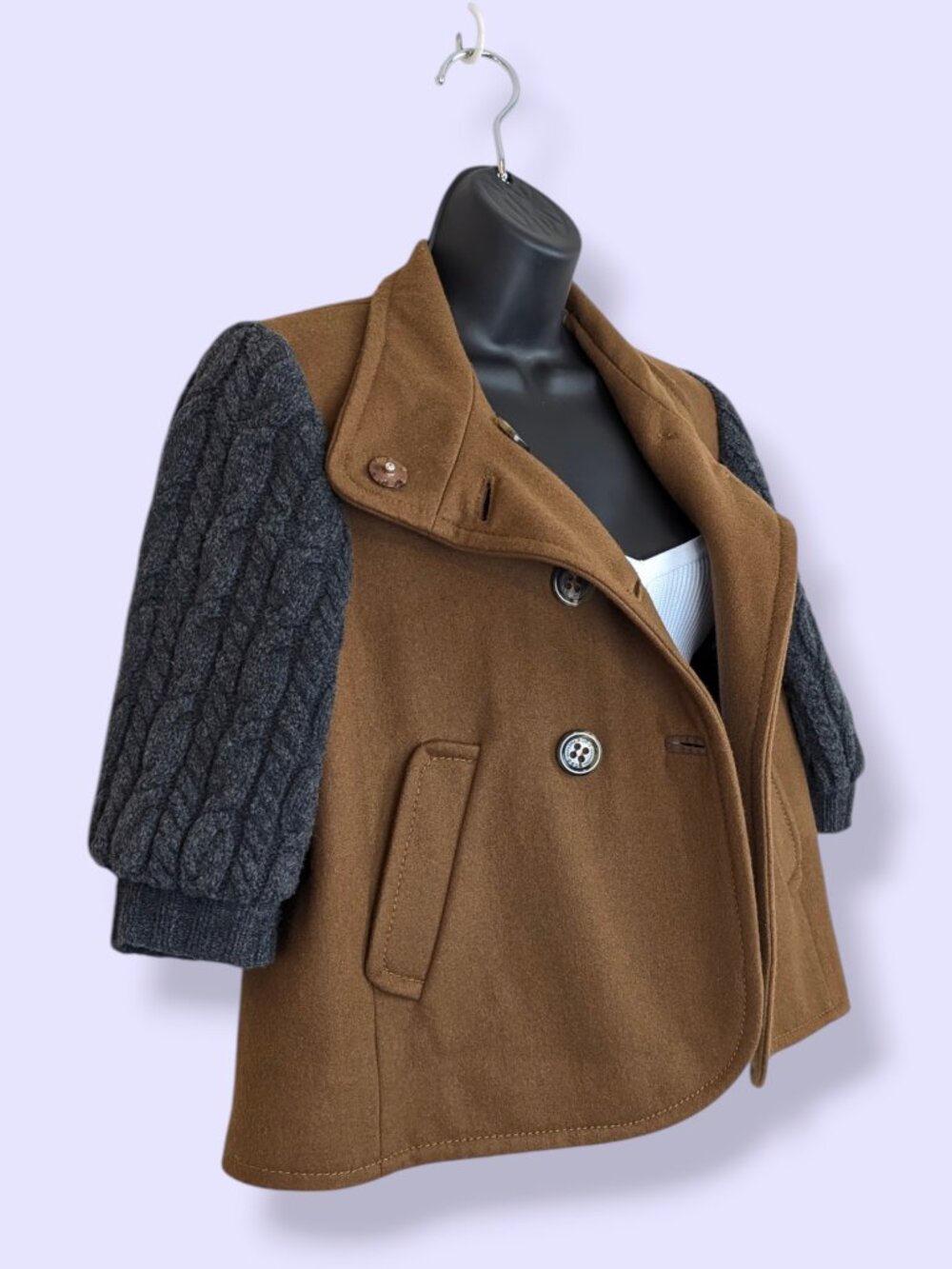 BCBGMaxazria Wool & Lamb's Wool 1/2 Sleeve Coat - Picture 4 of 12